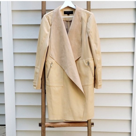 Drape Front Faux Leather & Suede Lightweight Coat - L - Picture 1 of 13